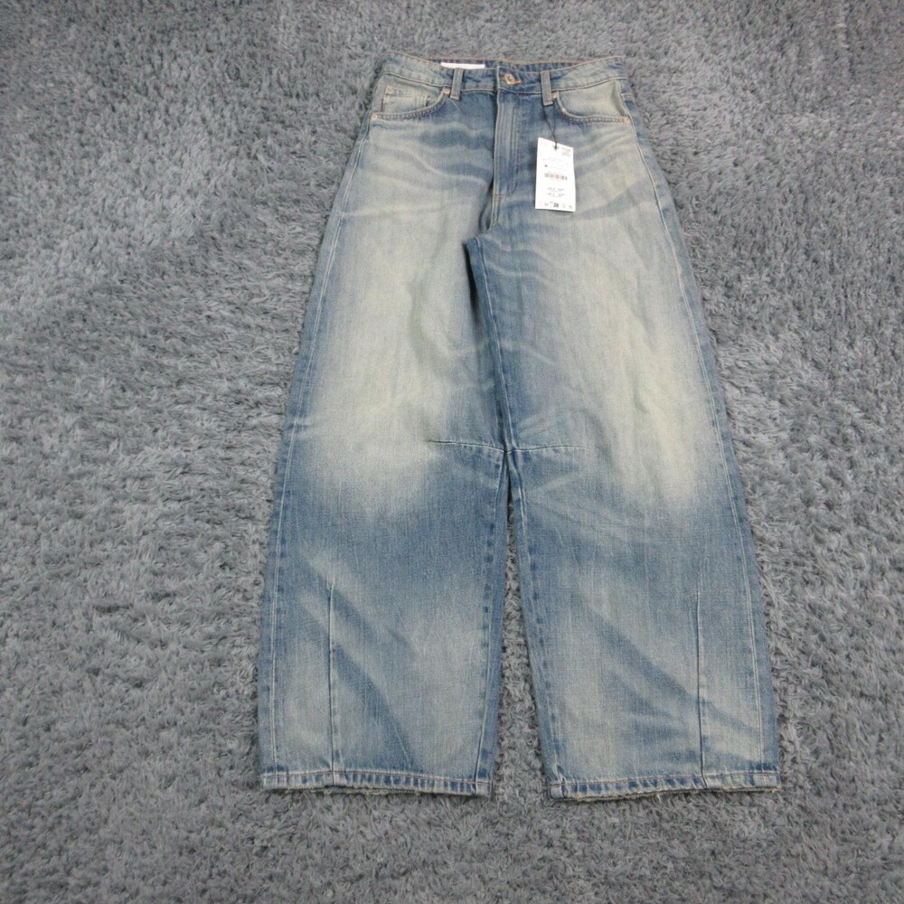 Zara Jeans Womens 0 Blue Light Wash Wide-Leg High Rise Relaxed 28x28.5* NWT